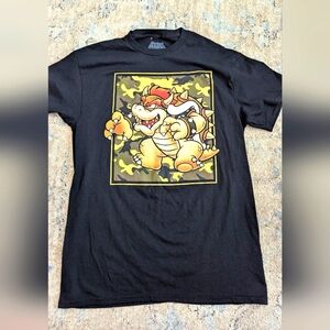 Super Mario Bros Black T-Shirt with Bowser Graphic
